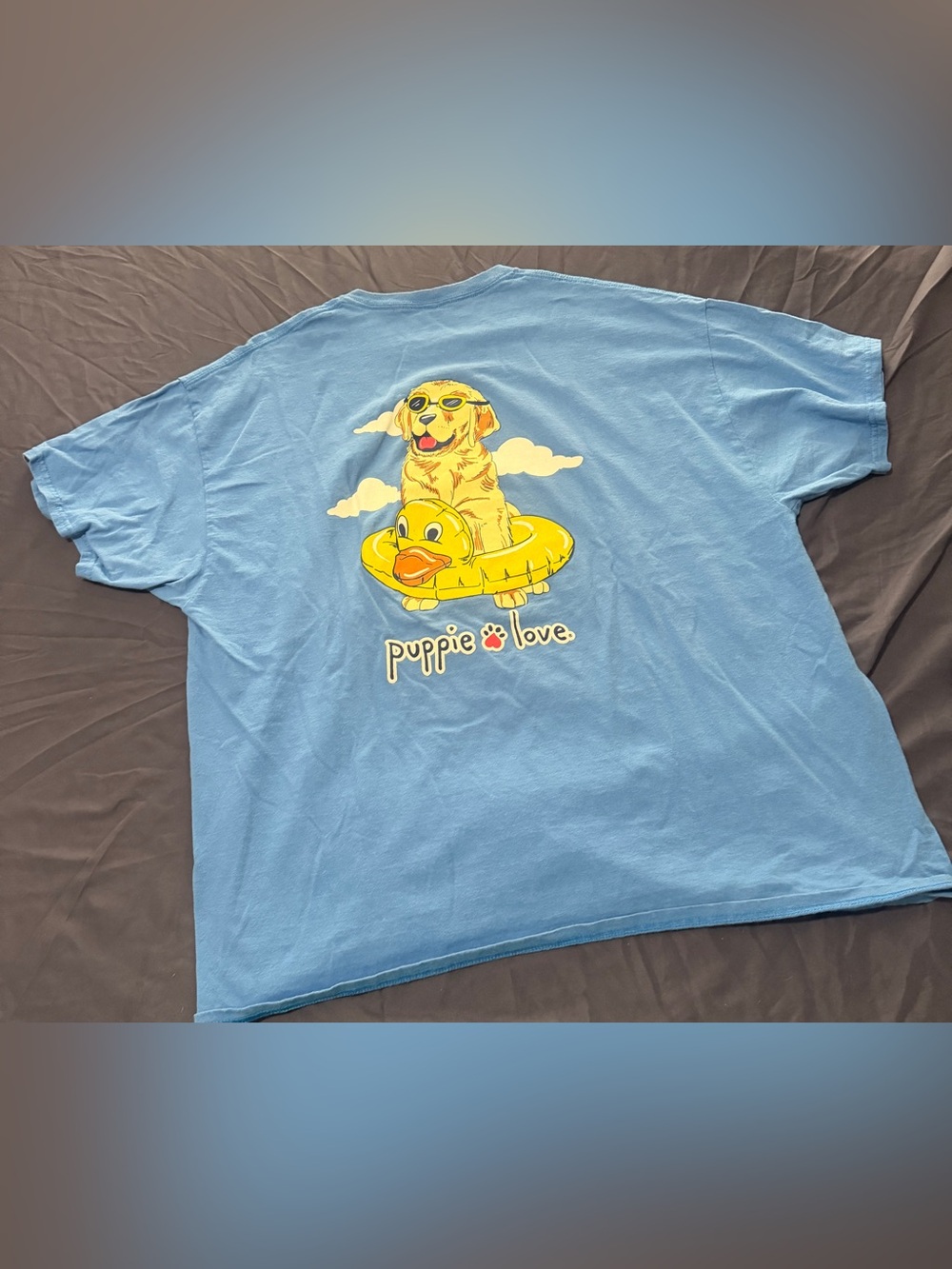 Puppie Love Blue Dog Graphic Tee with Yellow Floatie